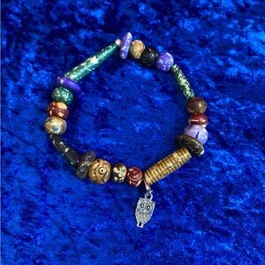 Handmade buffalo bone bracelet with owl pendant jewelry medium to large fit